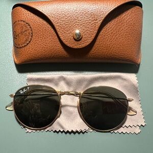 Ray-Ban Gold and Black Round Sunglasses